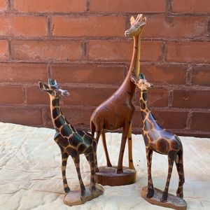 Hand Carved Wooden Giraffe Family of 3